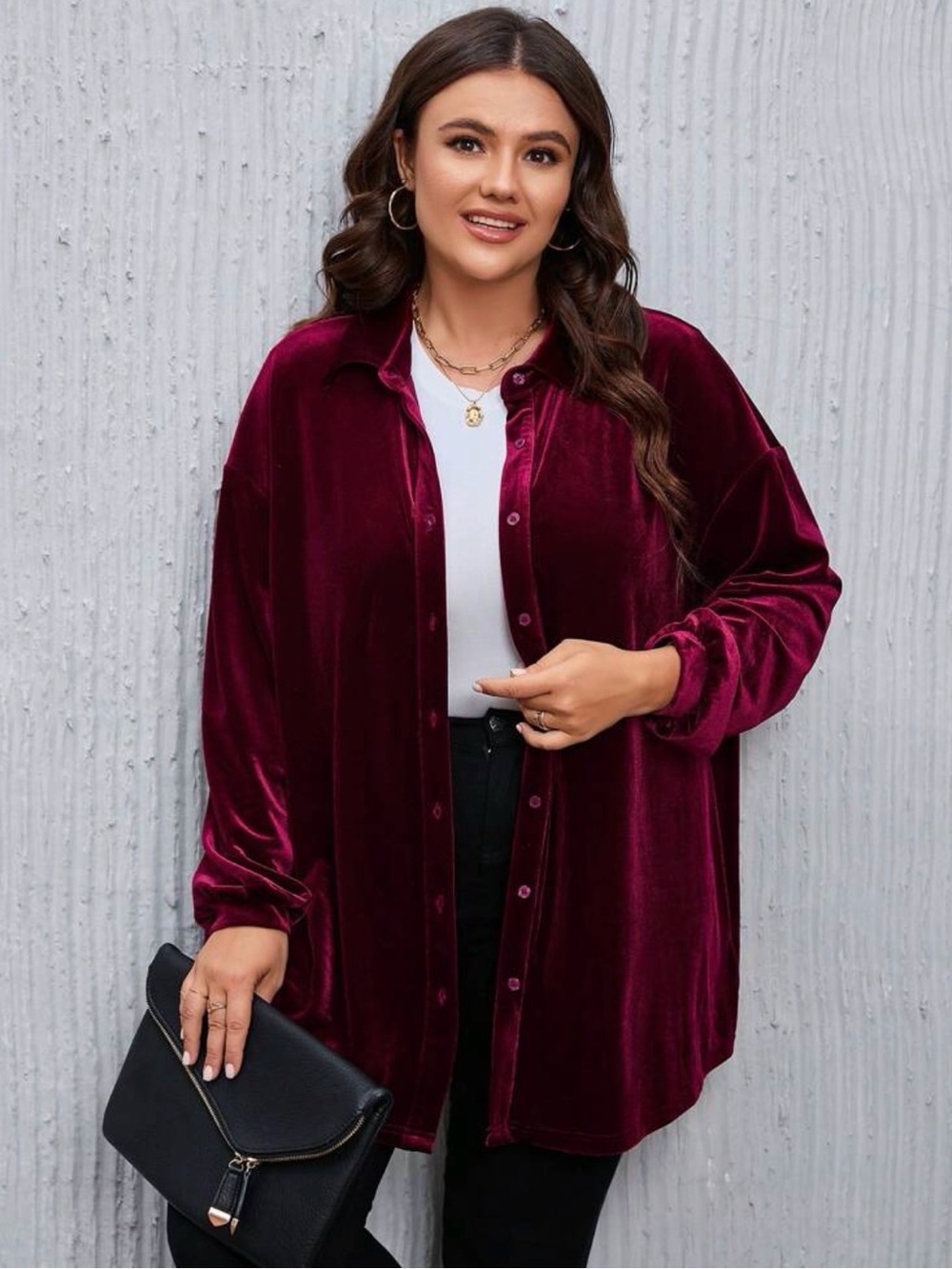 SHEIN Red Velvet Open Front Jacket
